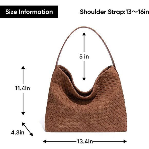 Chic Braided Leather Tote Bag with Woven Details - Versatile Suede Shoulder Bag - Picture 6 of 6